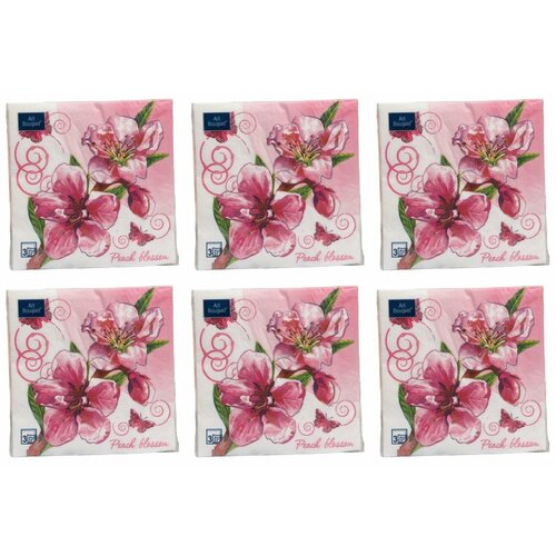 Bouquet Салфетки бумажные Art Цветок персика, 3 слоя, 33 х 33 см, 20 штук в упаковке, 6 уп