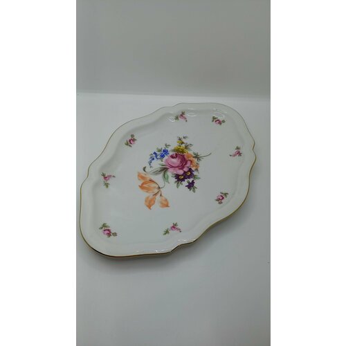 Винтажное фарфоровое блюдо Мейсенский букет, Чехословакия