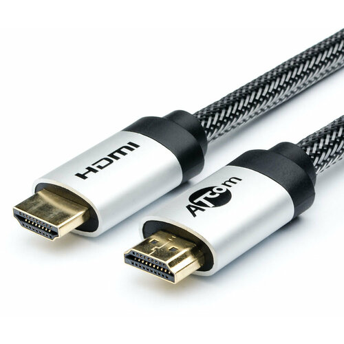Кабель HDMI 1 м (HIGH speed, Metal gold, в чулке, в пакете) ATcom HDMI (m) - HDMI (m) 1м (AT3780) кабель питания atcom at4367 1 8 m 1 0 mm евровилка