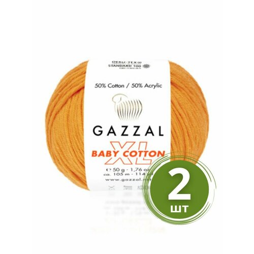 Пряжа Gazzal Baby Cotton XL (Беби Коттон XL) - 2 мотка Цвет: 3416 Тыква 50% хлопок, 50% акрил, 50 г 105 м