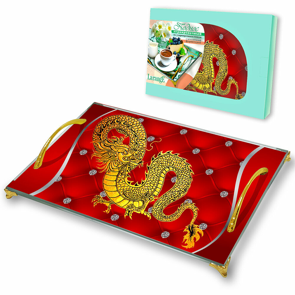 фото Поднос декоративный стеклянный на ножках новогодний