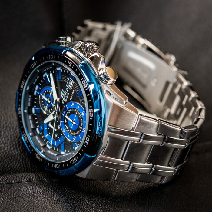 Наручные часы CASIO Edifice, серебряный, синий — фото 1