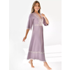 Фото #6 Женская ночная сорочка, длинная с рукавом, V-образным вырезом из вискозы с эластичным кружевом. Цвет нежно-сиреневый. Размер 50