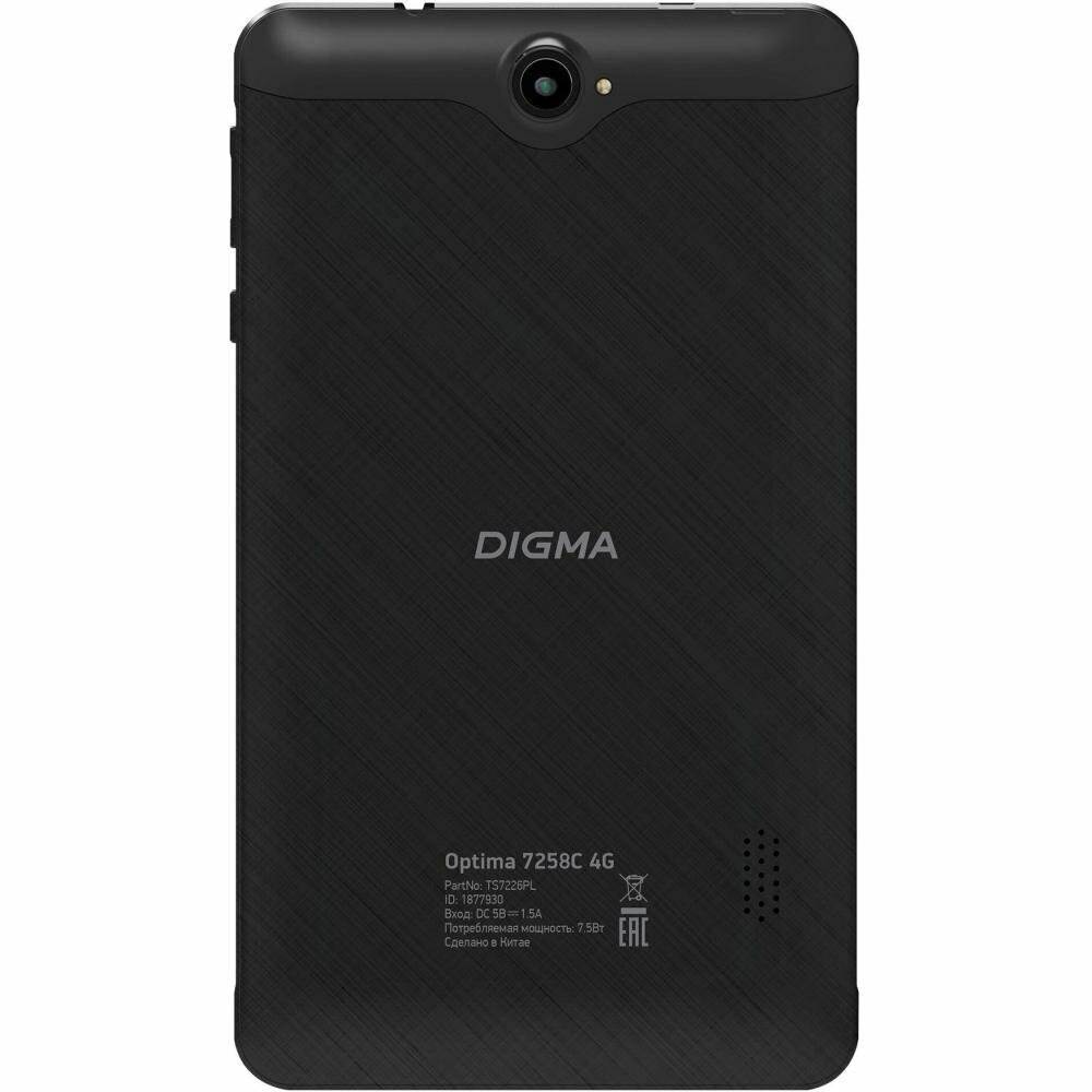 Планшет Digma Optima 7258C 4G T310 (20) 4C RAM2Gb ROM32Gb 7" IPS 1024x600 3G 4G Android 12 черный 2Mpix 2Mpix BT GPS WiFi Touch microSD 128Gb 4000mAh