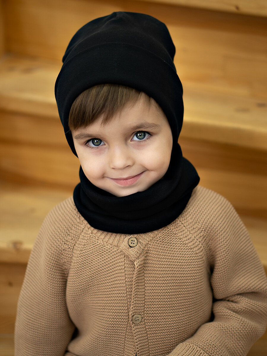 Комплект с головным убором PECHE MONNAIE Шапка и снуд (PM 777) для детей 2 предмета размер 44/46 (9-12 мес) черный