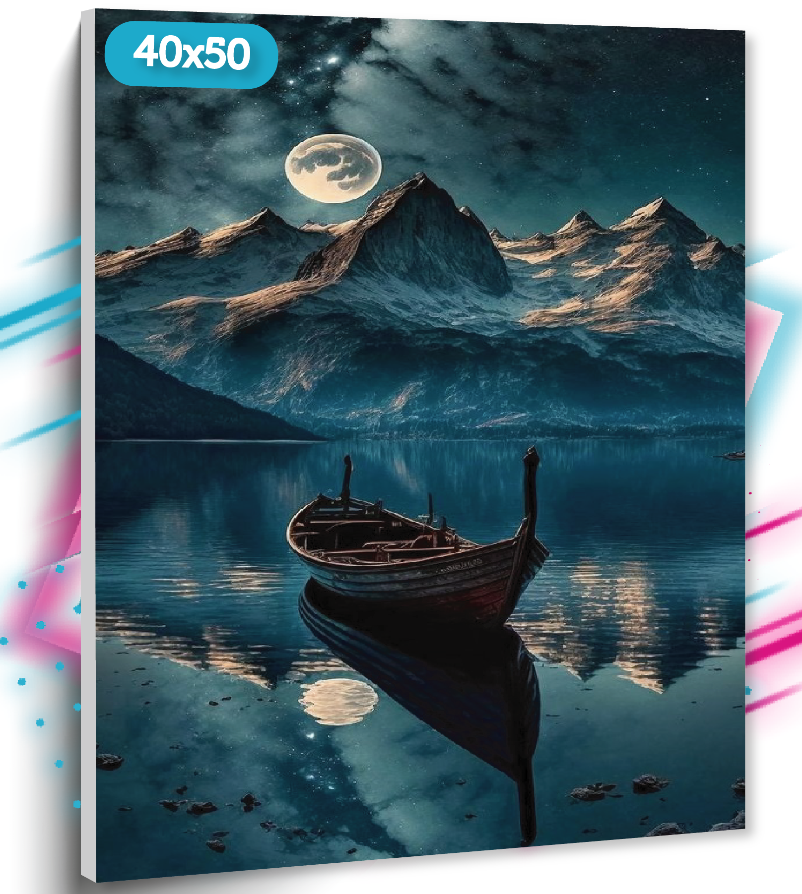 фото Алмазная мозаика на подрамнике "Горное озеро" , 40х50 см, Вышивка круглыми стразами, Набор для творчества, Полная выкладка "ТТ", с природой