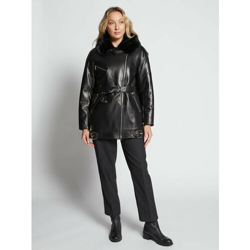 фото  куртка prima woman зимняя, средней длины, пояс/ремень, капюшон, размер 46, черный