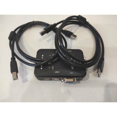 Комплект KVM переключатель VGA 2х1 USB 2.0 + 2 USB кабеля type A-type B /VConn/ переключатель электрон kvm audio 1 user usb vga