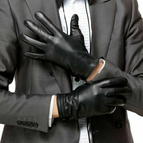 Перчатки мужские демисезонные натуральная кожа Pitas с подкладкой из плюша, Цвет черный, Размер 11