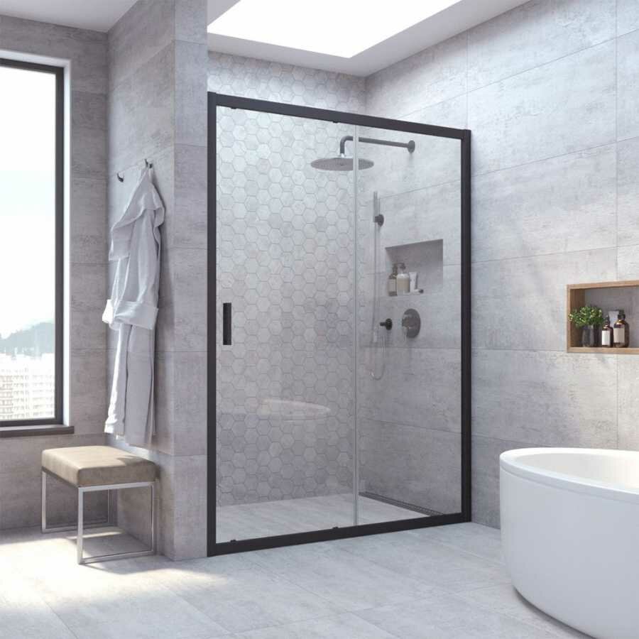 фото Душевая дверь в нишу Vegas Glass ZP NOVO h2000 155 02М 01 155 см, профиль матовый черный, стекло прозрачное