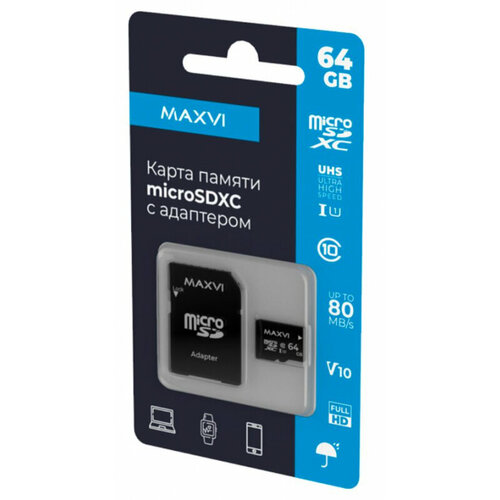 Карта памяти MAXVI microSDXC 64GB, class 10, UHS-I (V10)