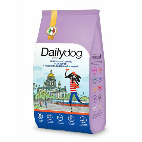 Корм сухой DAILYDOG casual для взрослых собак всех пород с индейкой, говядиной и рыбой 3кг