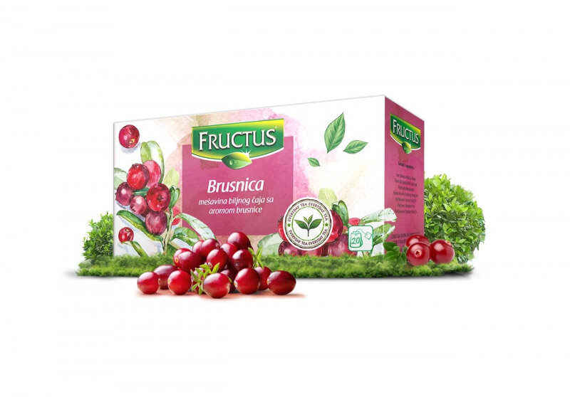 Чай в пакетиках FRUCTUS (Фруктус) Cranberry травяной с кусочками ягод и фруктов клюквой гибискус шиповник яблоко бузина, Сербия, 20 шт