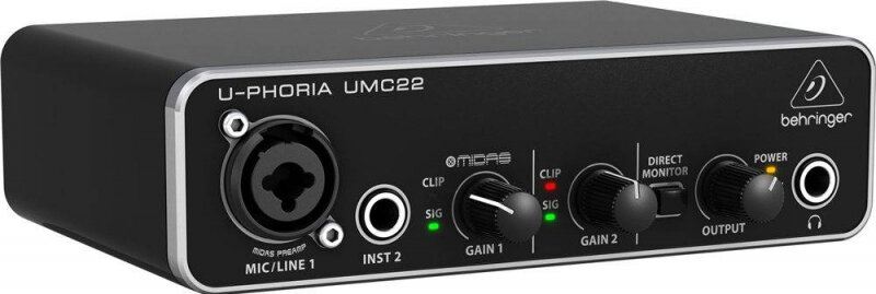 Аудиоинтерфейс BEHRINGER UMC22 внешний USB для записи и воспроизведения звука на компьютере (PC / MAC)