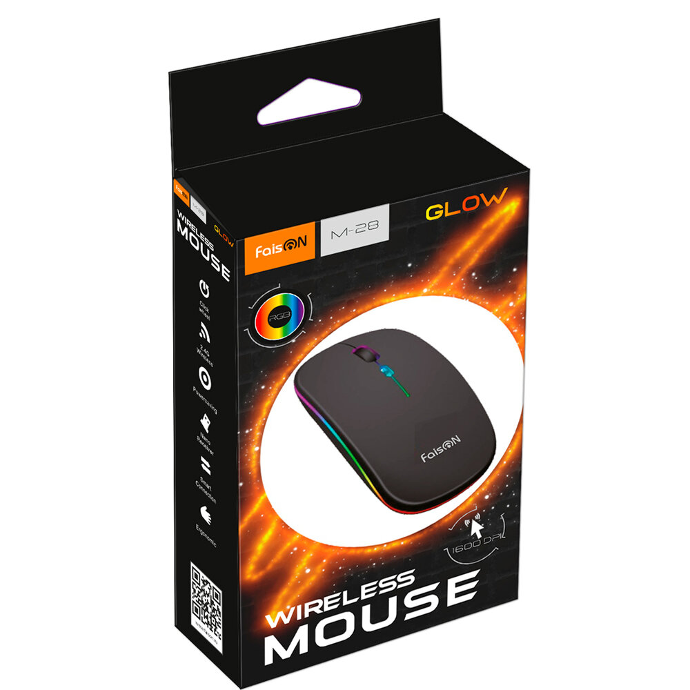 Беспроводная мышь FaisON M-28 Glow 1600 DPI USB чёрный