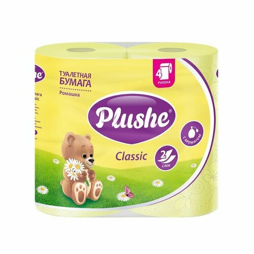 Туалетная бумага Plushe Classic «Ромашка» , 2 слоя, 4 рулона (комплект из 8 шт)