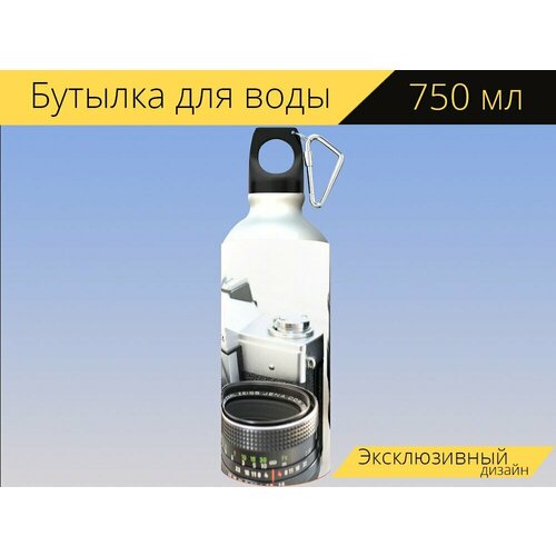 фото Бутылка фляга для воды "камеры, камера, цифровой фотоаппарат" 750 мл. с карабином и принтом lotsprints