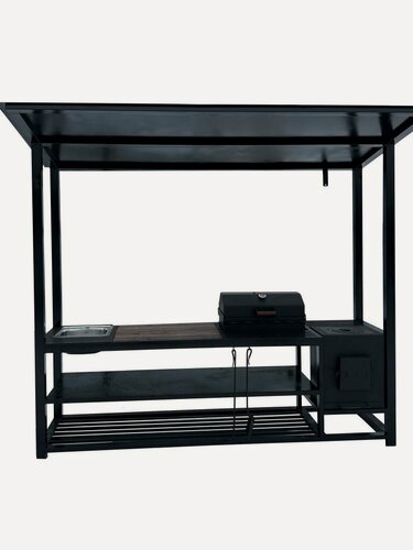 Изображение товара Мангал "Кухня", с мойкой, крышкой барбекю, 60см, сталь, черный