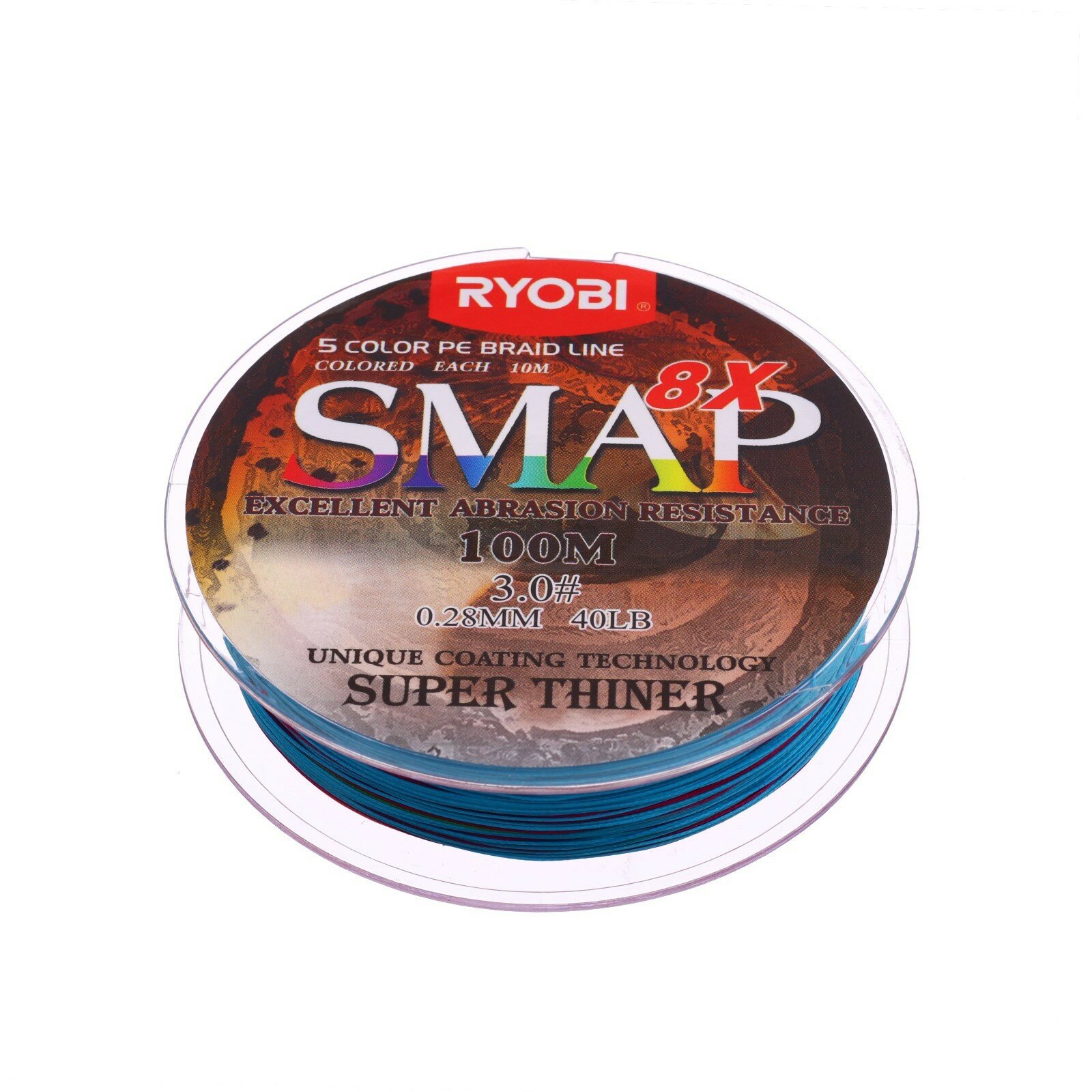 Шнур SMAP PE8X, диаметр 0.285 мм, тест 18.1 кг, 100 м, Multi Colour