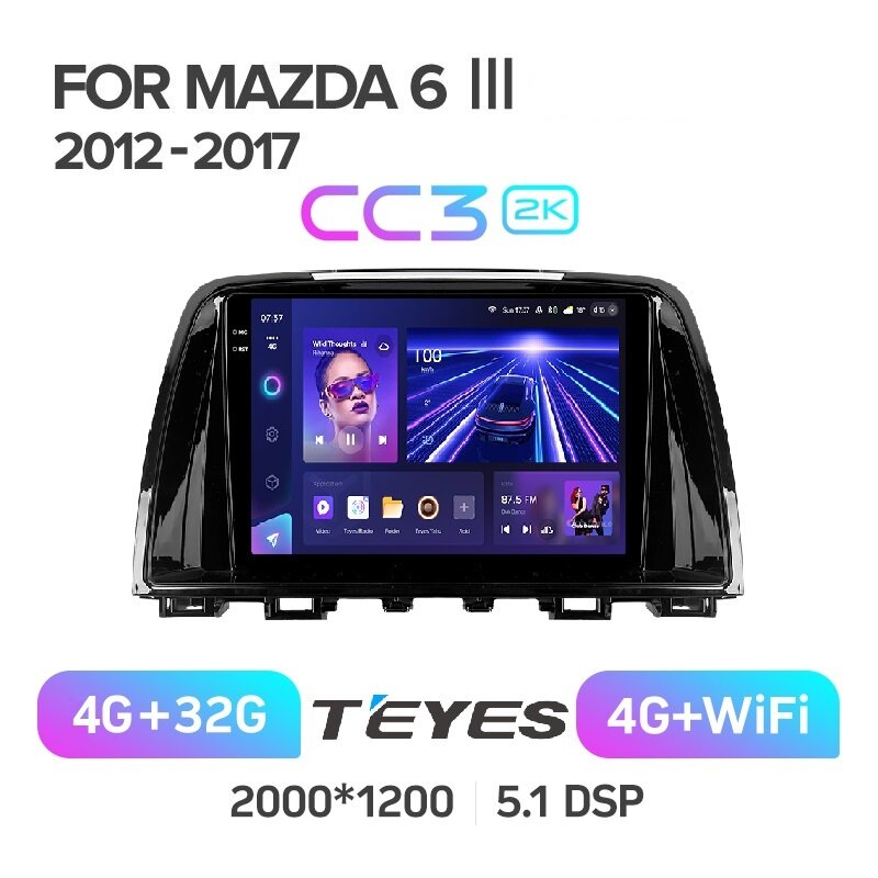 Магнитола Mazda 6 2012 - 2017 Teyes CC3 2k 4/32 ANDROID 8-ми ядерный процессор, QLED экран, DSP, 4G модем