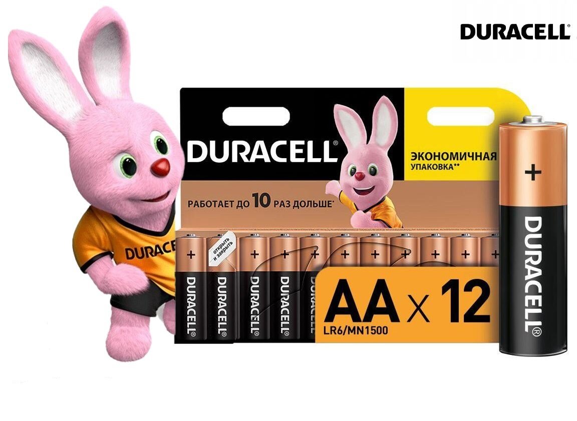 Батарейка Duracell AA пальчиковая, в упаковке: 12 шт.