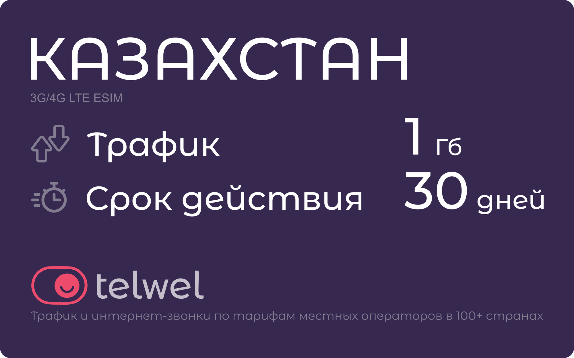 Туристический eSIM "Казахстан 1 Гб/30 дней". Пакет "Трафик и мессенджеры"
