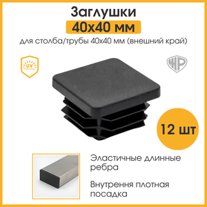 Заглушка плоская для профильной трубы, столба, забора 40х40 мм пластиковая 12 шт.