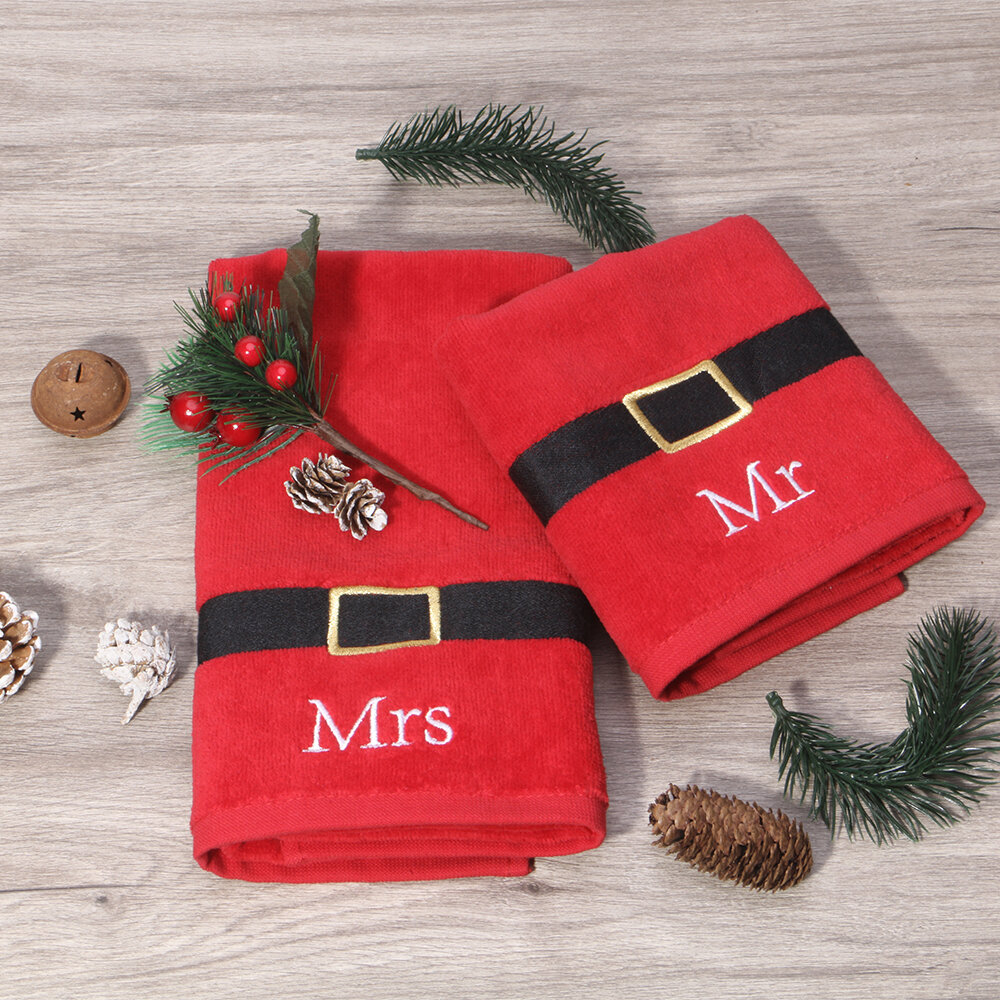 фото Подарочный набор полотенец 40x60 с вышивкой Mr. and Mrs. Claus 2 шт.
