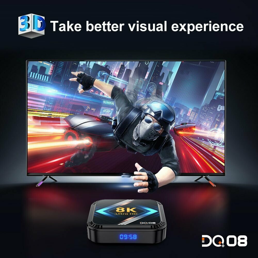 Смарт ТВ приставка DQ08 Rockchip RK3528 Android 13 Поддержка 8K Видео BT4.0 Двойной WiFi 4/32ГБ Медиаплеер — фото 6