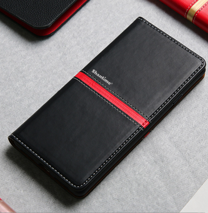 Чехол-книжка MyPads Una Fitto для Huawei Honor 10 Lite / Huawei P Smart (2019) из водоотталкивающей импортной эко-кожи черный с красной полосой