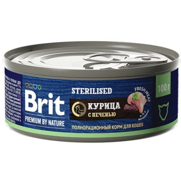 Brit Premium by Nature консервы с мясом курицы и печенью для стерилизованных кошек 0,1кг