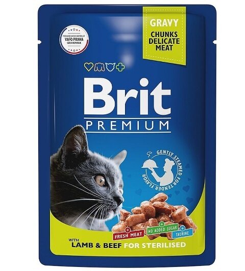 Brit Паучи для взрослых кошек с ягненком и говядиной в соусе 5048922 0,085 кг 57993 (2 шт)