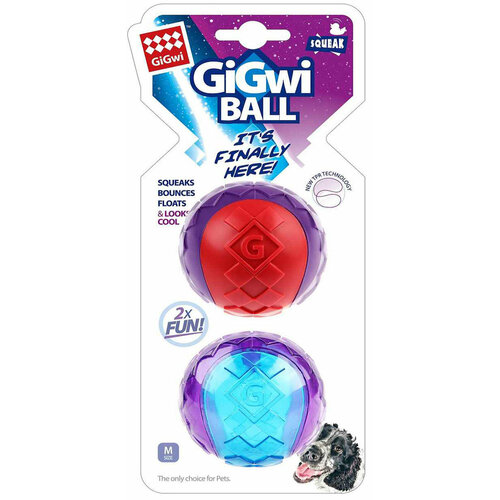 Игрушка для собак GiGwi Ball два мяча с пищалкой 8 см (1 шт) набор игрушек для собак gigwi gigwi ball original средний 75338 разноцветный 1шт