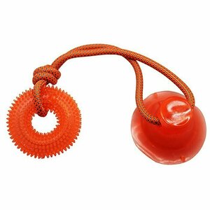 Игрушка для собак, Тяни-кусай на одной присоске, 45 см, оранжевое шипованное кольцо, 1 шт.