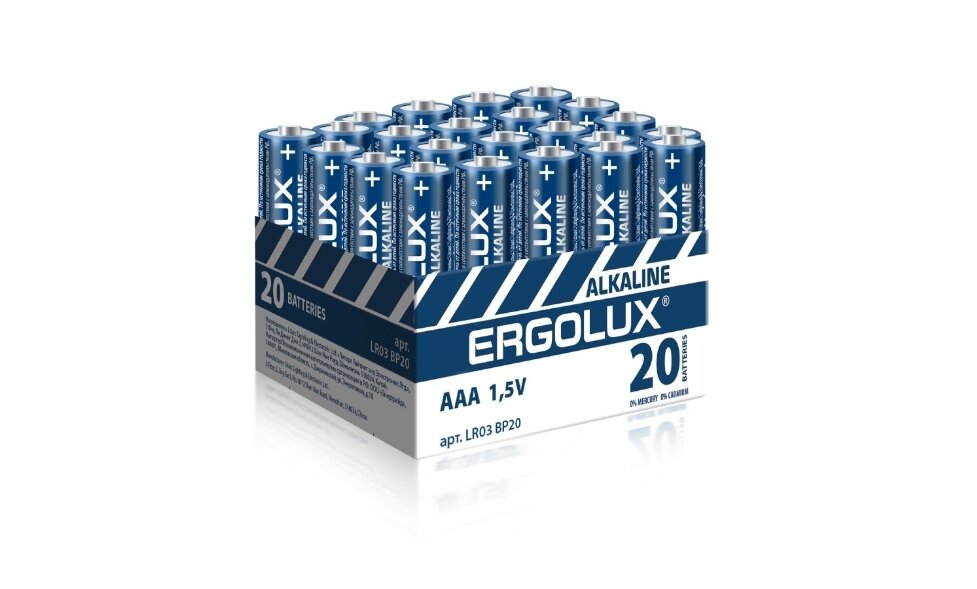 Батарейка алкалиновая Ergolux LR03 Alkaline BP-20 промо, LR03 BP20,1.5В