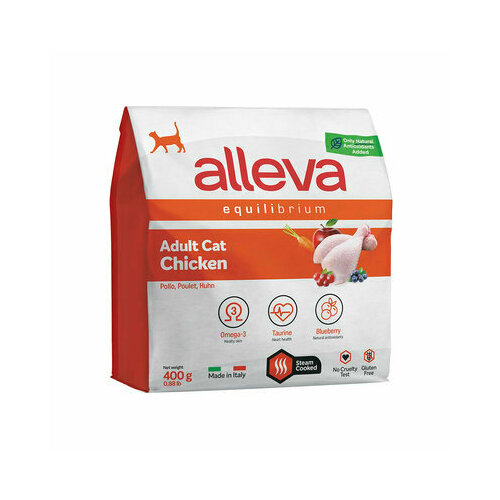 ALLEVA EQUILIBRIUM CAT для кошек Adult Chicken / взрослых с курицей 0,4 кг 1035 новинка, (2 шт)