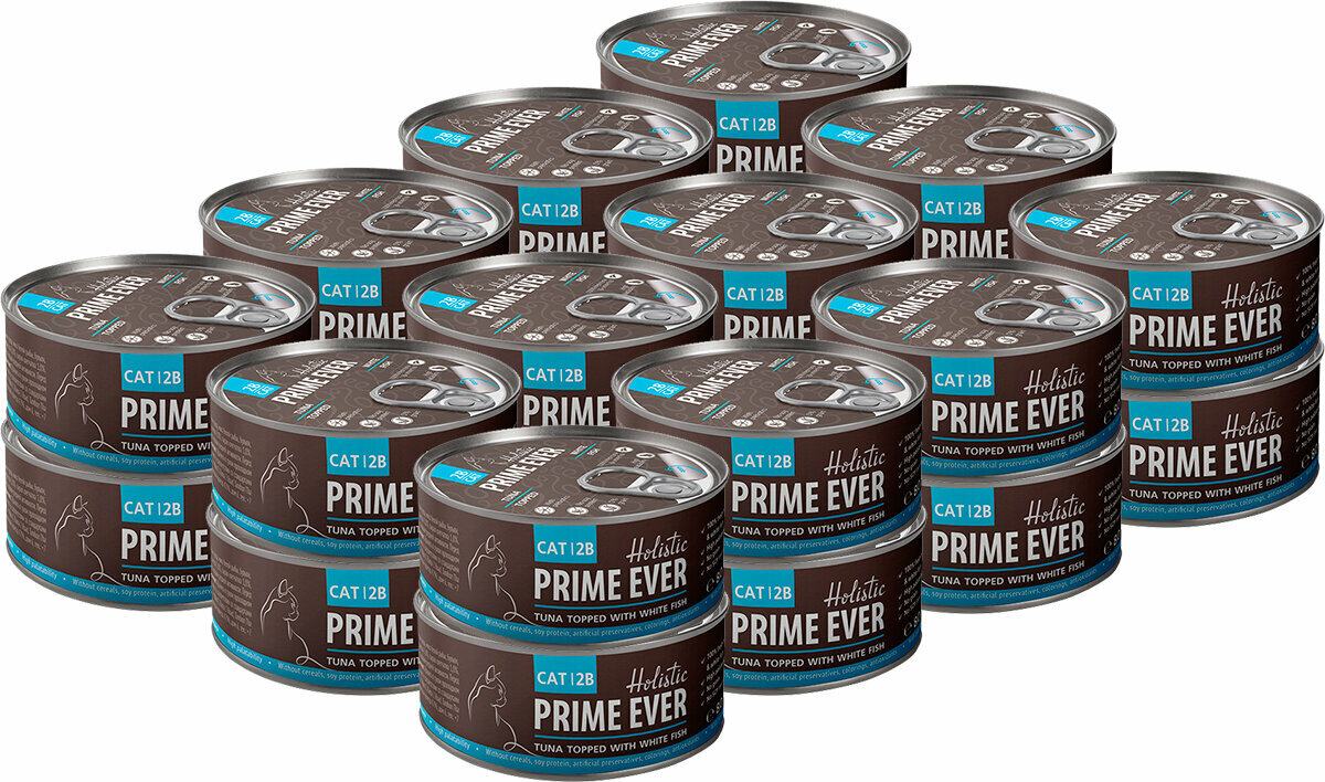PRIME EVER TUNA TOPPED WITH WHITE FISH холистик для кошек и котят с тунцом и белой рыбой в желе (80 гр х 24 шт)