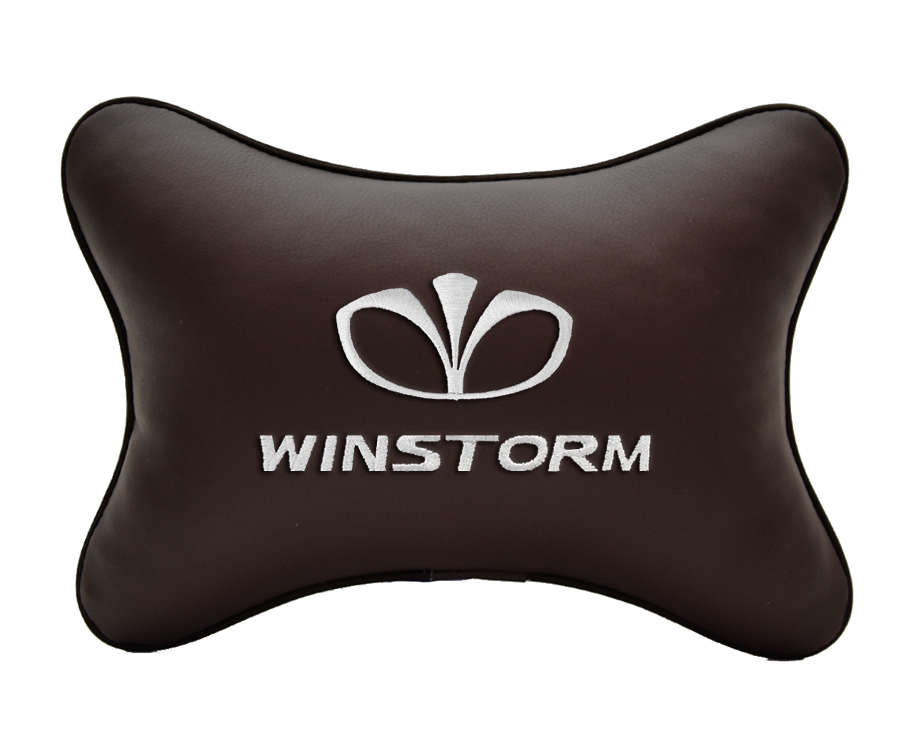 Автомобильная подушка на подголовник экокожа Coffee с логотипом автомобиля DAEWOO Winstorm