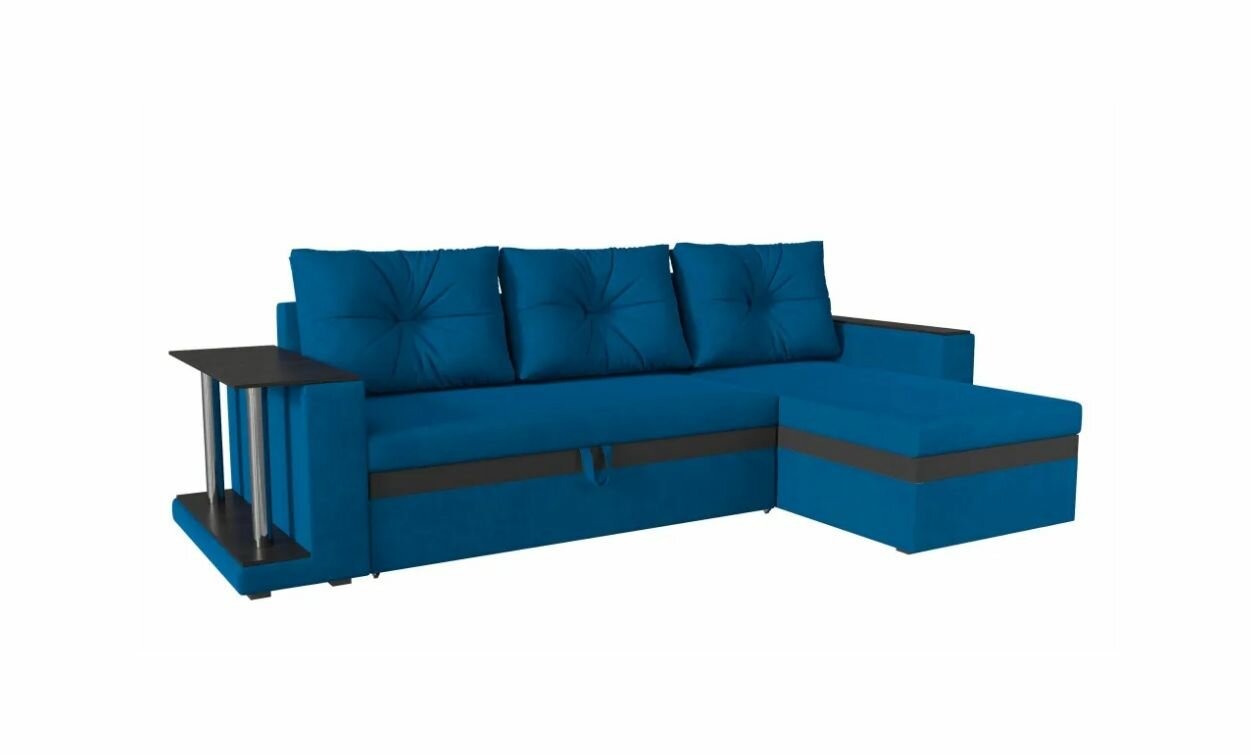 фото Угловой диван Атланта еврокнижка Велюр Синий-Черн