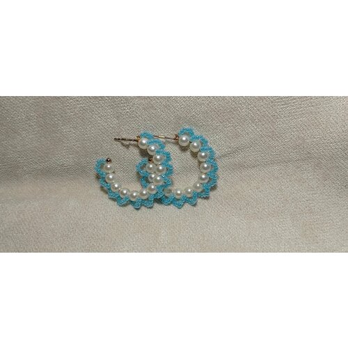 Серьги МастерHand, пластик, голубой, белый