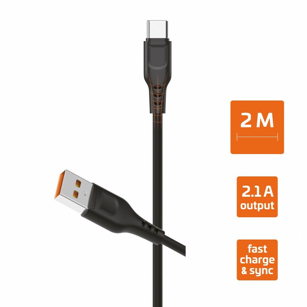 Кабель GoPower GP01T-2M USB - Type-C 2м 2.1A черный