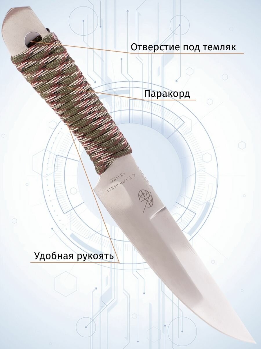 Ножи метательные Pirat 0831-2 СПОРТ-5, 2 шт, обмотка паракорд, ножны в комплекте, длина лезвия 13,5 см