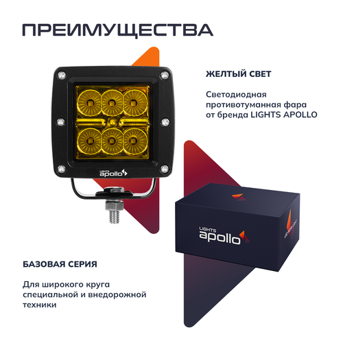 Противотуманные фары светодиодные 13019-0185 LIGHTS APOLLO 18W, 9-32V Жёлтый свет Flood Yellow