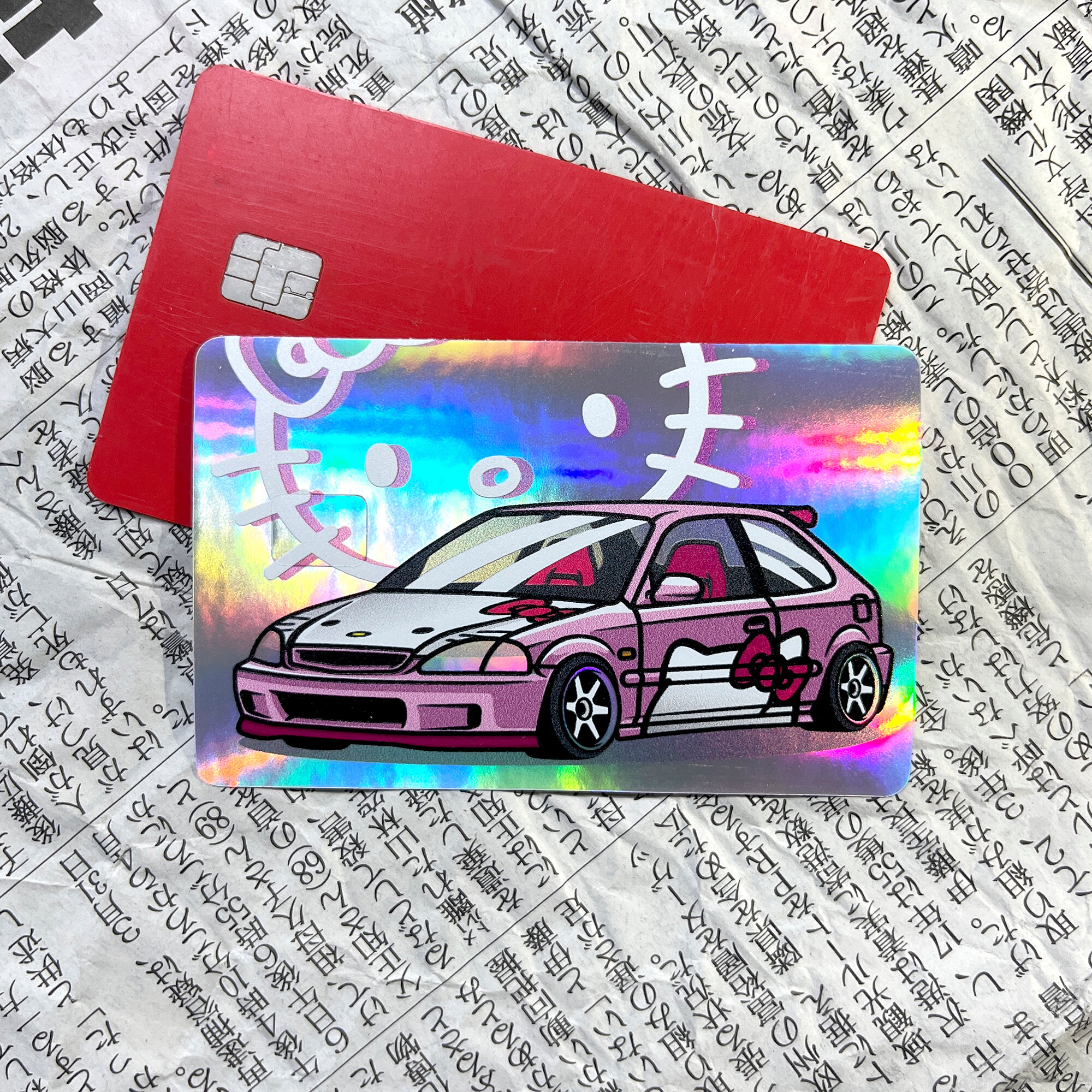 Наклейка на банковскую карту, Honda Civic 6 Hello Kitty, JDM, голографический стикер