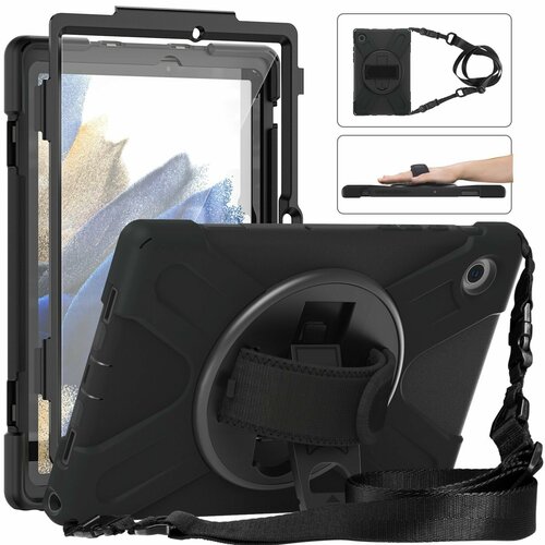 case for samsung galaxy tab a 8 0 tablet case sm p200 p205 portable handle super eva shockproof tablet protective stand cover Чехол MyPads для Samsung Galaxy Tab A8 X200 X205 10.5inch 2021, защитная оболочка Силикон PC Shockproof Case