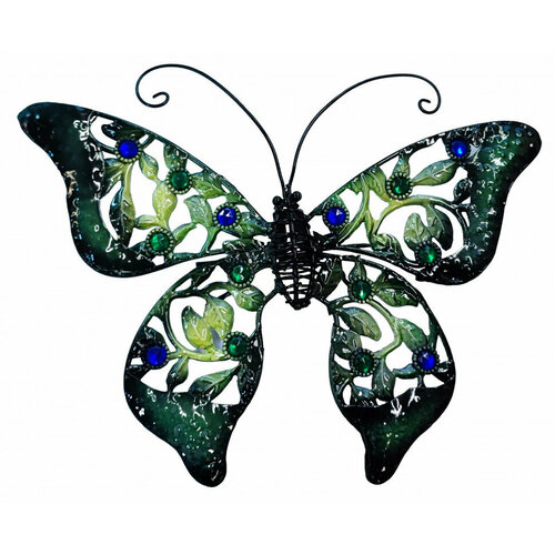 Настенный декор из металла Бабочка Павлиний глаз (фактурная чеканка с плетением и стразами)