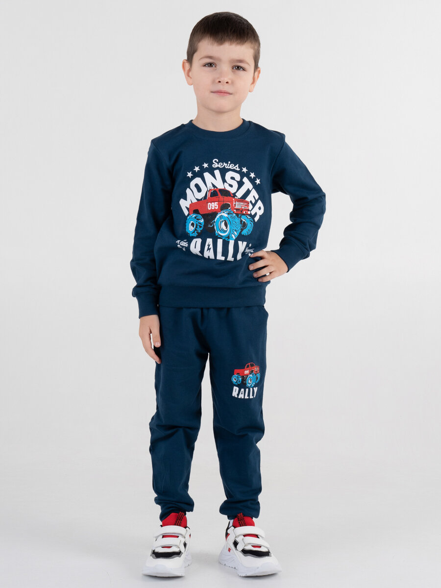 Спортивный костюм для мальчика "Monster Rally" рост 98 синий футер без начеса детский трикотаж хлопок худи джоггеры детский