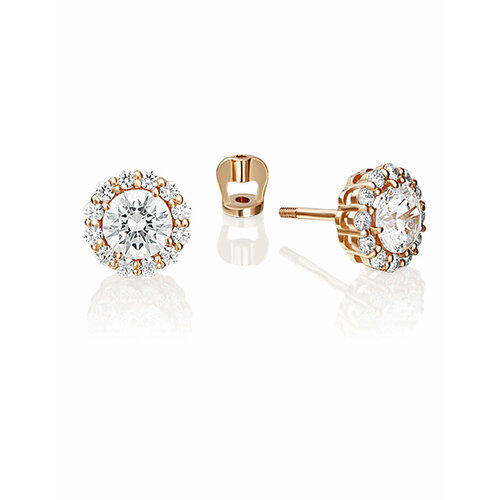 Серьги пусеты Магия Золота, красное золото, 585 проба, фианит, золотой