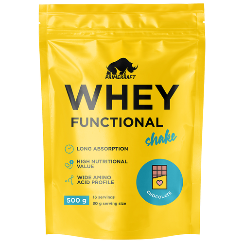 Протеин сывороточный, Prime Kraft, Whey Functional Shake, 500 г, Шоколад