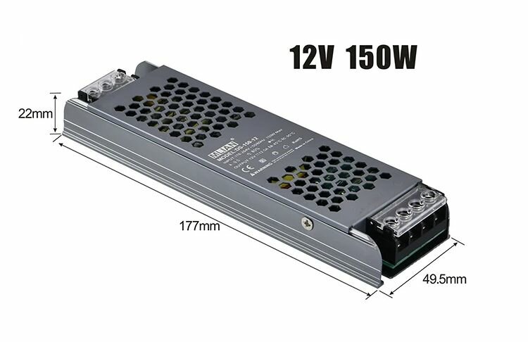 Блок питания для светодиодной ленты 12V 150W (12.55A) открытый Ip20 193х53х26 DS-150-12 (H) Mlian